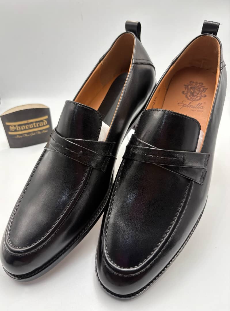 Black cross stitch loafers